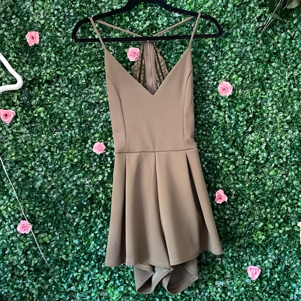 Army/Olive Green Romper Lace/Zipper Back - Stretchy!